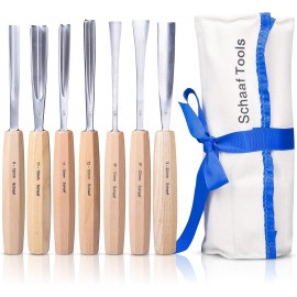 Schaaf Wood Carving Tools, 7pc Expansion Chisel Set with Canvas Case | Full Size Gouges for Beginners, Hobbyists and Professionals | Sharp, Quality-Tested CR-V 60 Steel Blades (Factory Sharpened)