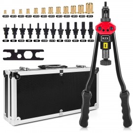 RZX 16 Rivet Nut Tool, Professional Rivet Nut Tool Setter Kit Including 12 Metric and SAE Mandrels, 115Pcs Assorted Rivet Nuts, Effortless Design, aluminum Carrying Case