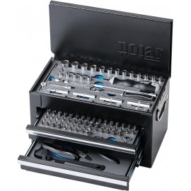 Polar Premium Tool-Box with 141 Tools I Tool-Set in Metal Box with Magnetic bitholder Screwdriver, sockets, Ratchet, Adjustable Wrench, Pliers, bits & More I Suitable for Mechanics & homeworkers