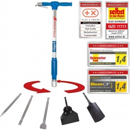 Scheppach Air Spade Aero2Spade for Compressor (Compressed Air Hammer 27 Joules, 6.3 Bar, Combination Device with Quick-Change System, Compressed Air Chisel incl. 5 Tool attachments Set)