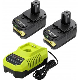 Upgraded 6.0Ah Replacement for Ryobi 18V Battery and Charger Combo Compatible with Ryobi 18V ONE+ Battery P108 P102 P103 P104 P105 P107 P109 P122 Cordless Power Tools & Charger P117 P118 2-Pack