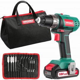 HYCHIKA Electric Drill Screwdriver Set, Cordless Drill 2 Speed 35N·m and 21+1 Torque Setting for Screwing and Drilling, with 2,0Ah Battery and Charger, 22pcs Accessories and Hold-All Bag