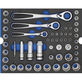 WGB Das Werkzeug Socket Spanner Set with Ratchet and sockets 47 Pieces in Tool Foam Insert | 1/4 + 3/8 + 1/2 Set Module 6510