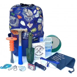 Rockhounding Tools - Geology Rock Pick Hammer Kit w/ 32 Page Rock Hounding Field Guide - Backpack to Carry Chisel & Pick Set - Geology Gifts for Kids & Adults - Gold Mining Equipment -(NAVY)