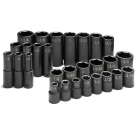 SK Hand Tools 4051 1/2-Inch Drive 6 Point Standard and Deep Fractional Impact Socket Set, 28-Piece