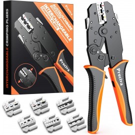 Crimping Tool Set, Preciva Ratchet Cable Crimp Plier Tool Kit, Electrical Terminal Cable Crimper with 6 Heads for Quick Change, Heat Shrink/Insulated/Bare/Ferrules/Spade Crimp/Solar Energy Terminals