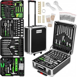 tectake Portable Tool Box Trolley, 1,200-Piece Kit, with 4 drawers & wheels. Essential DIY Tools Set, Home & Office Hand Tools, Mechanic Spanner Organiser, with Wheels - Home Improvement Starter Kit