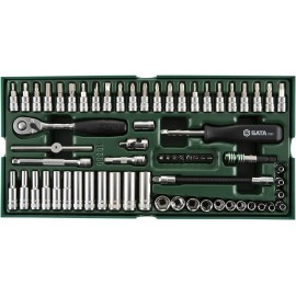 Sata 66pc 1/4in Drive 6 Point Metric Socket Tray Compact Hand Tool Set