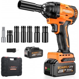 Cordless Impact Wrench, 1/2 Impact Gun, 21V Power Impact Driver, Max Torque 369ft-lbs(500N.m) Brushless Motor Electric Wrench with 4.0Ah Battery Rechargeable (500N.m)