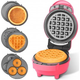 Baker's Friend 4 in 1 Mini Waffle Maker with Removable Plates, A Set o