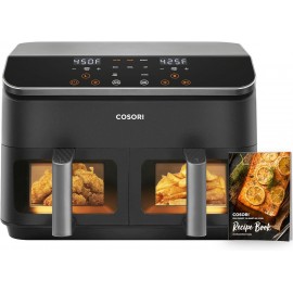 COSORI 9Qt Dual Air Fryer with Wider Double Basket, Cooking Meals at O