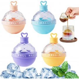 4 Colors Ice Ball Maker, Large Silicone Round Ice Cube Moulds, Easy Re