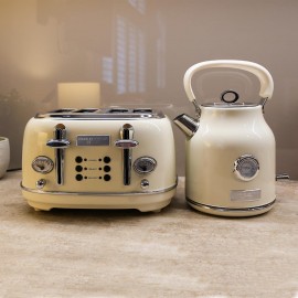 Charles Bentley 1.7L Kettle & 4 Slice Toaster Set Cream & Chrome Fast