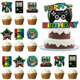 Video Game Theme Cake Toppers - 13 Pieces Game Cake Decorations Happy