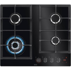 AEG HKB64450NB FlameLight Gas Hob, 4 Burners, 59cm, Gas-on-Glass Cookt