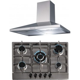 SIA 70cm Stainless Steel 5 Burner Gas Hob And Extractor Chimney Cooker