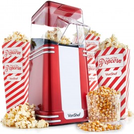 VonShef Popcorn Machine Retro – 1200W Popcorn Maker with Hot Air Circu