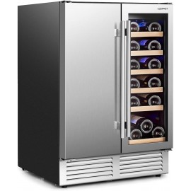 COSTWAY Dual Zone Wine Beverage Fridge, 18 Bottles & 57 Cans Double Do