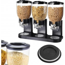 SIZI LTD 6L Black Kitchen Triple Cereal Dispenser Dry Food Storage Con