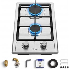 2 Burner Propane Gas Cooktop, 12 Inch LPG/NG Dual Fuel Built-in Gas St