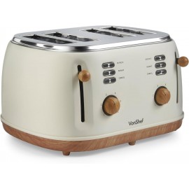 VonShef 4 Slice Toaster - Nordic Cream Design, 6 Browning Settings, Wi